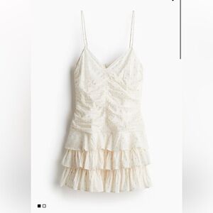 H&M Cream and Gold Ruffled Mini Dress XS